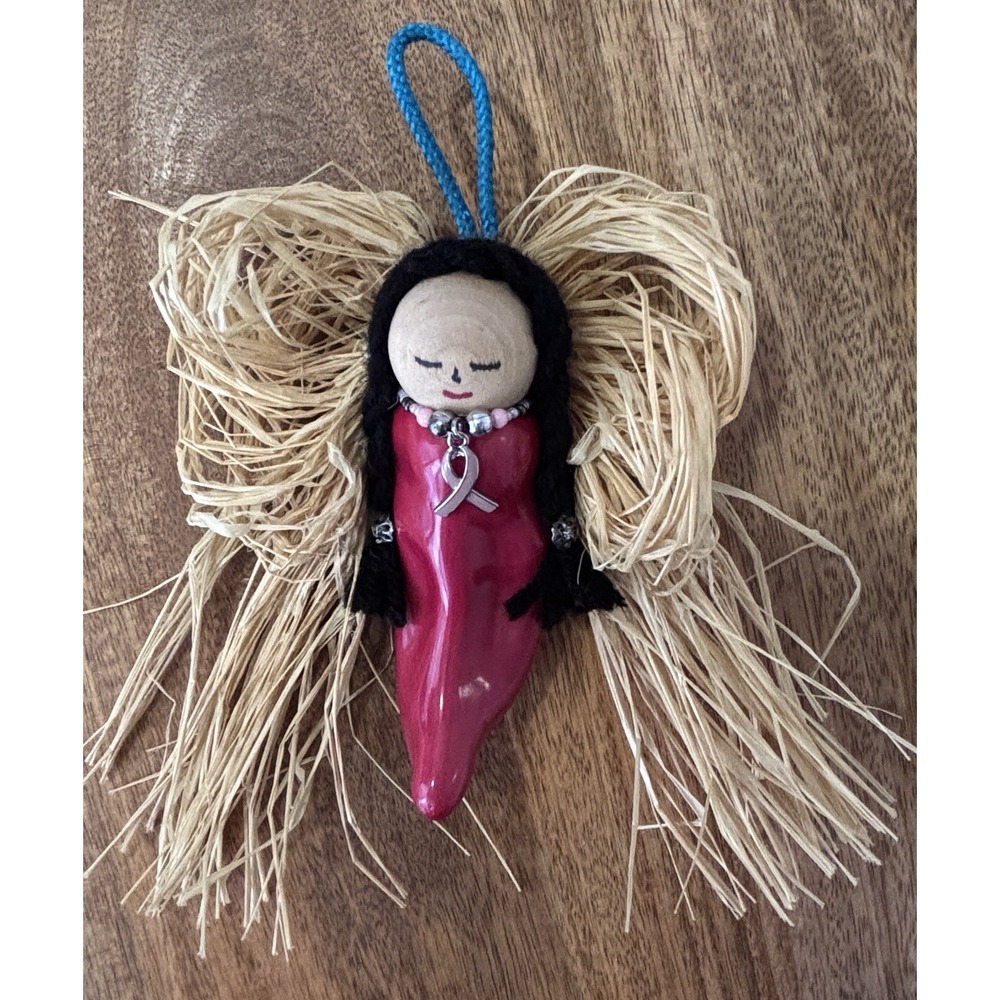Red Chili Chile Pepper Angel Ornament/Magnet Breast Cancer Awareness Ribbon 5" - Picture 4 of 5